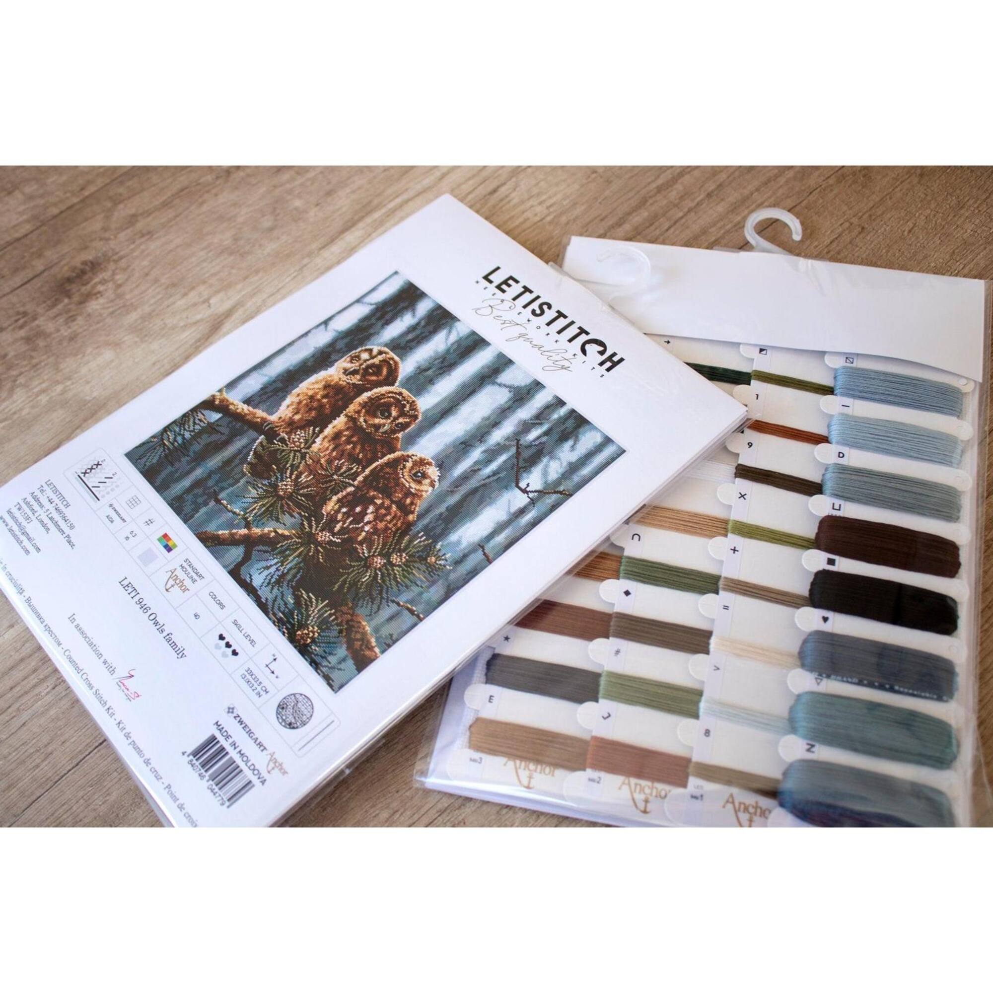 LetiStitch Owls Family Counted Cross Stitch Kit